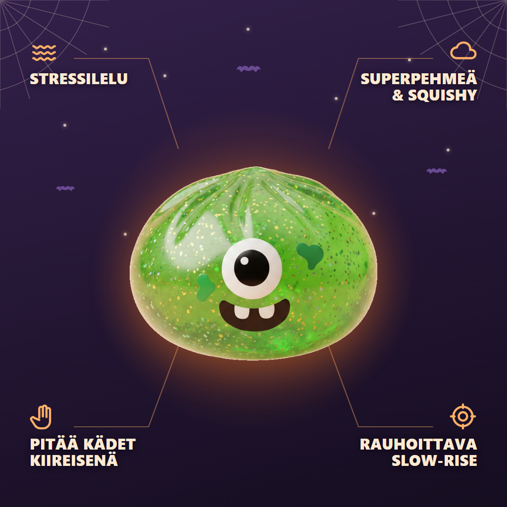 Squishy Dumpling Monster Halloween Vihreä Glitter infografiikka: tärkeimmät edut