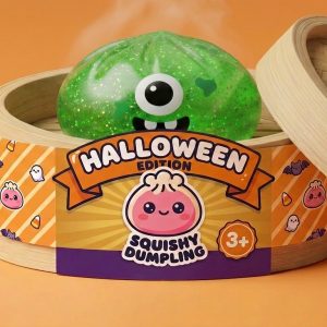 Squishy Dumpling Monster Halloween Vihreä Glitter bambutyylisessä höyrytyskorissa