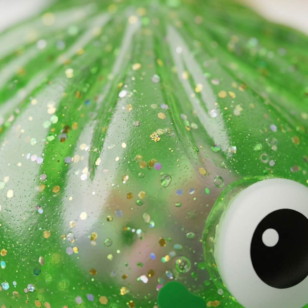 Squishy Dumpling Monster Halloween Vihreä Glitter makrokuva vaahdon pinnasta