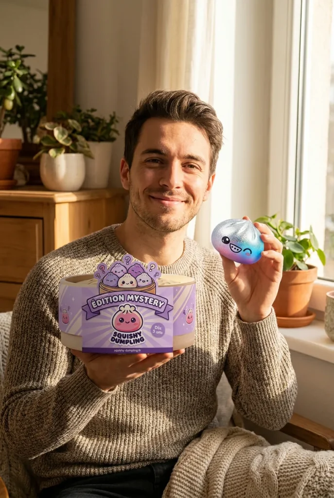 Rare Dumpling Squishy Mystery Keräilyversio pakkauksensa kanssa