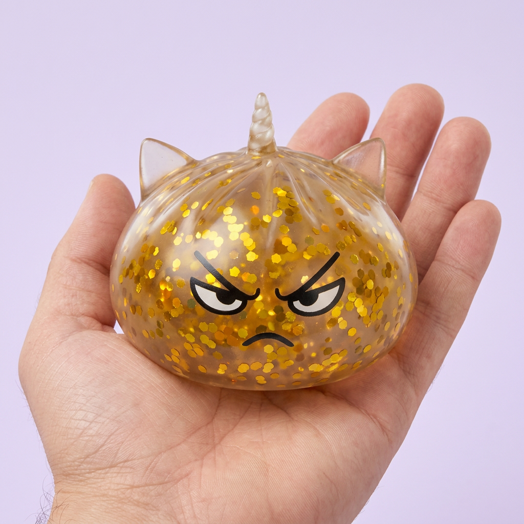 Glitter Dumpling Squishy Rare Yksisarvinen Yllätys kädessä — kokovertailu