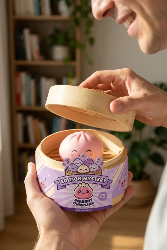 Mystery Dumpling Squishy Yllätyspakkaus avauksen hetkellä