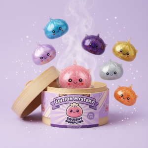 Dumpling Squishy Glitter Yksisarvinen Mystery puristettuna kädessä