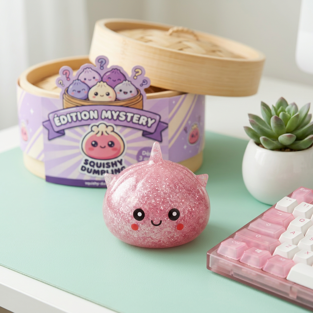 Dumpling Squishy Glitter Yksisarvinen Mystery arkisessa asetelmassa