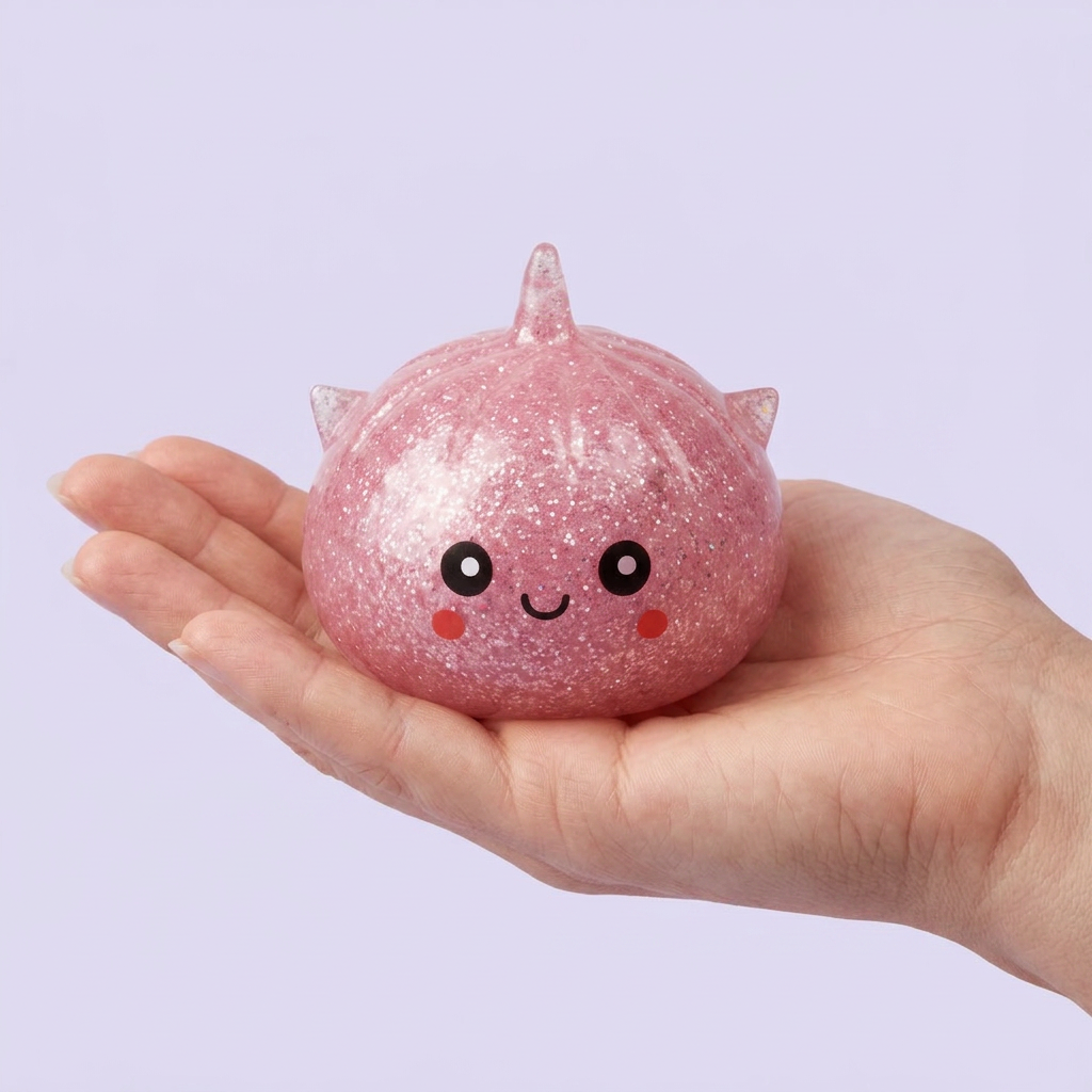 Dumpling Squishy Glitter Yksisarvinen Mystery kädessä — kokovertailu