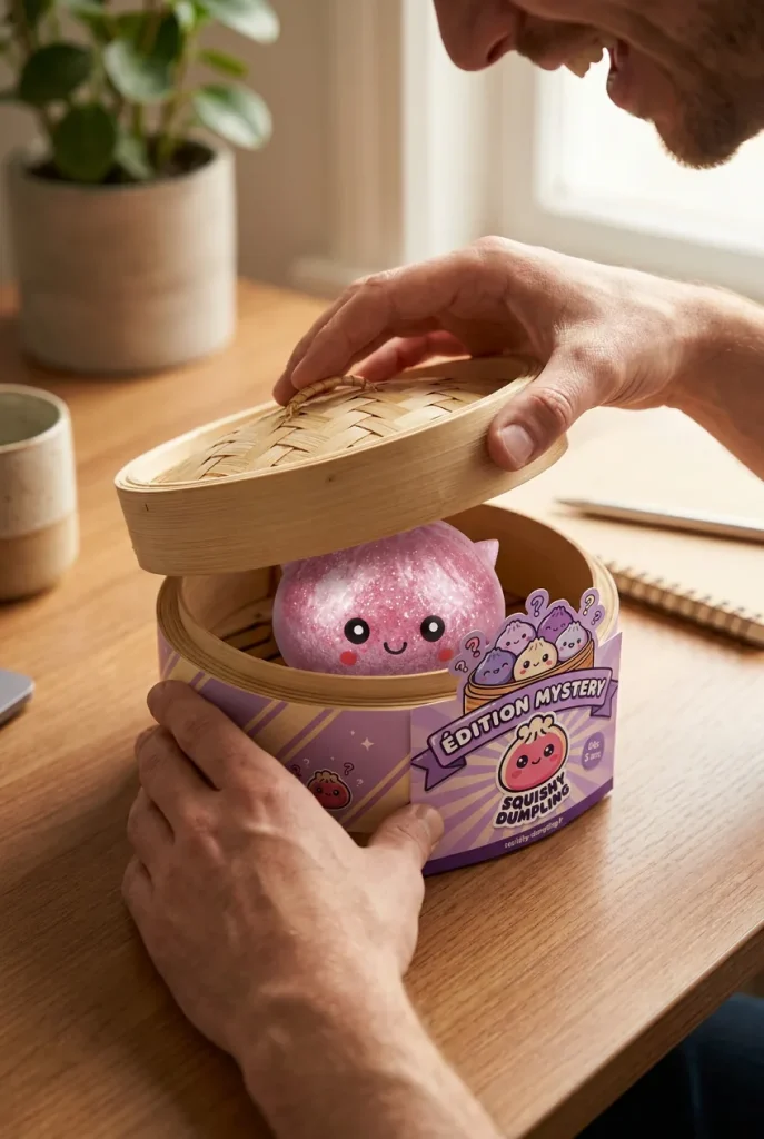 Dumpling Squishy Glitter Yksisarvinen Mystery avauksen hetkellä