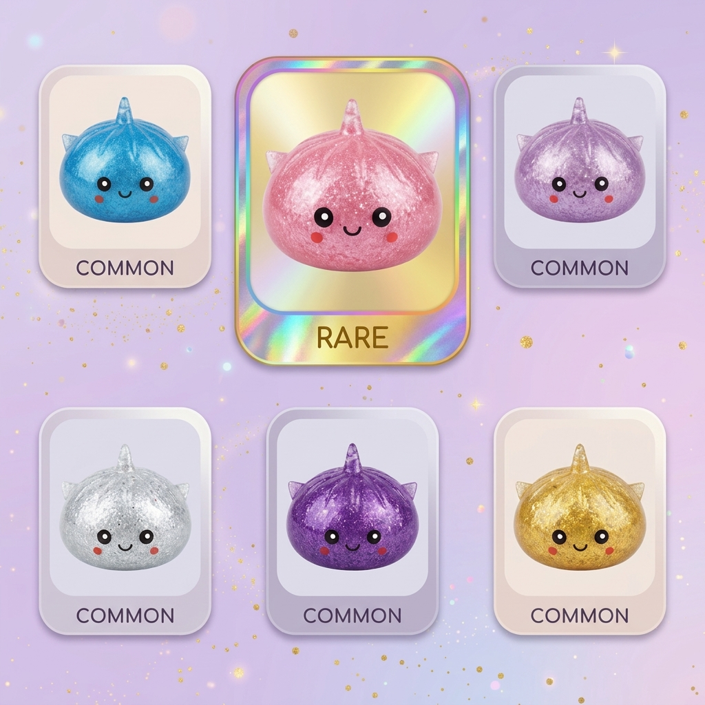 Dumpling Squishy Glitter Yksisarvinen Mystery puristettuna kädessä