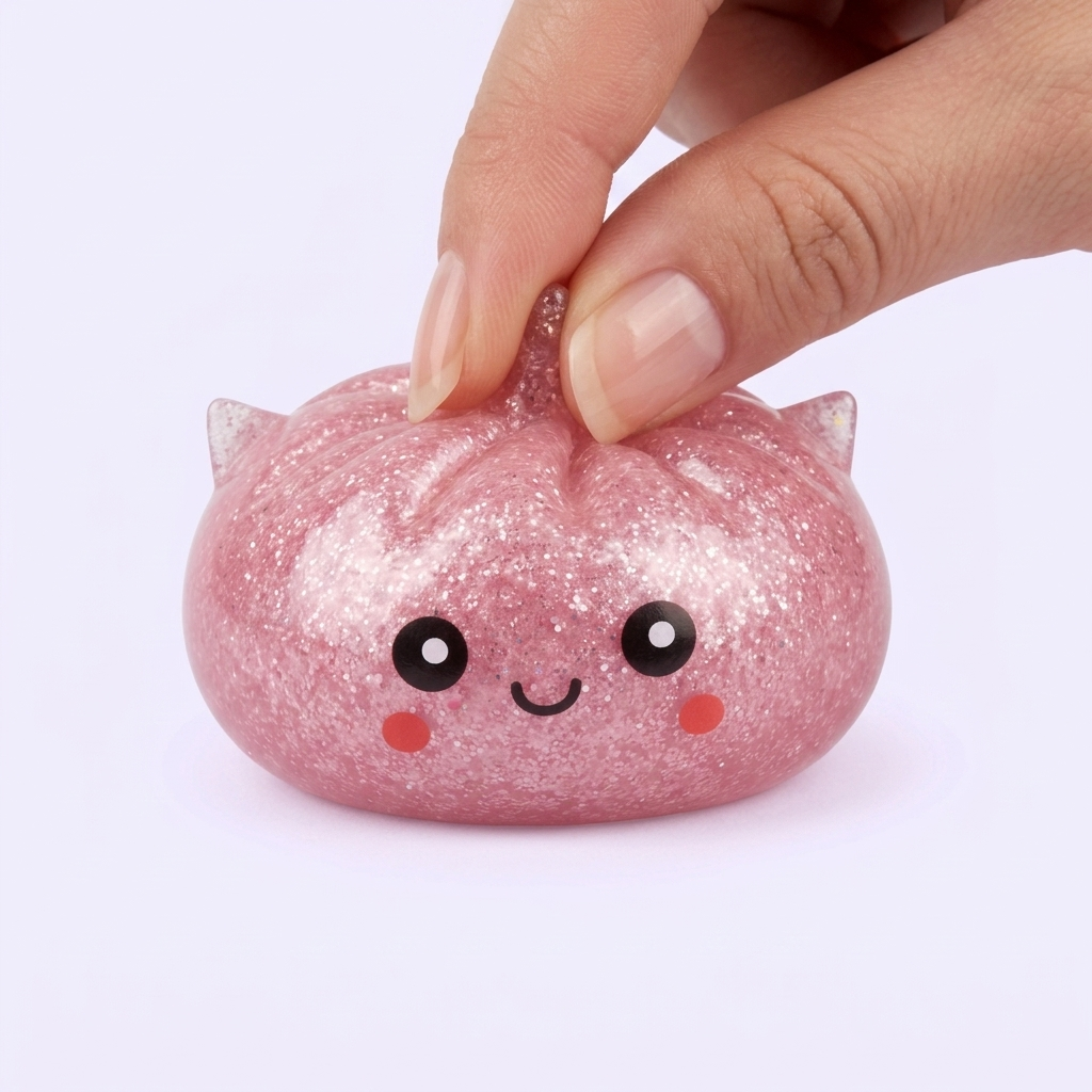Dumpling Squishy Glitter Yksisarvinen Mystery puristettuna kädessä