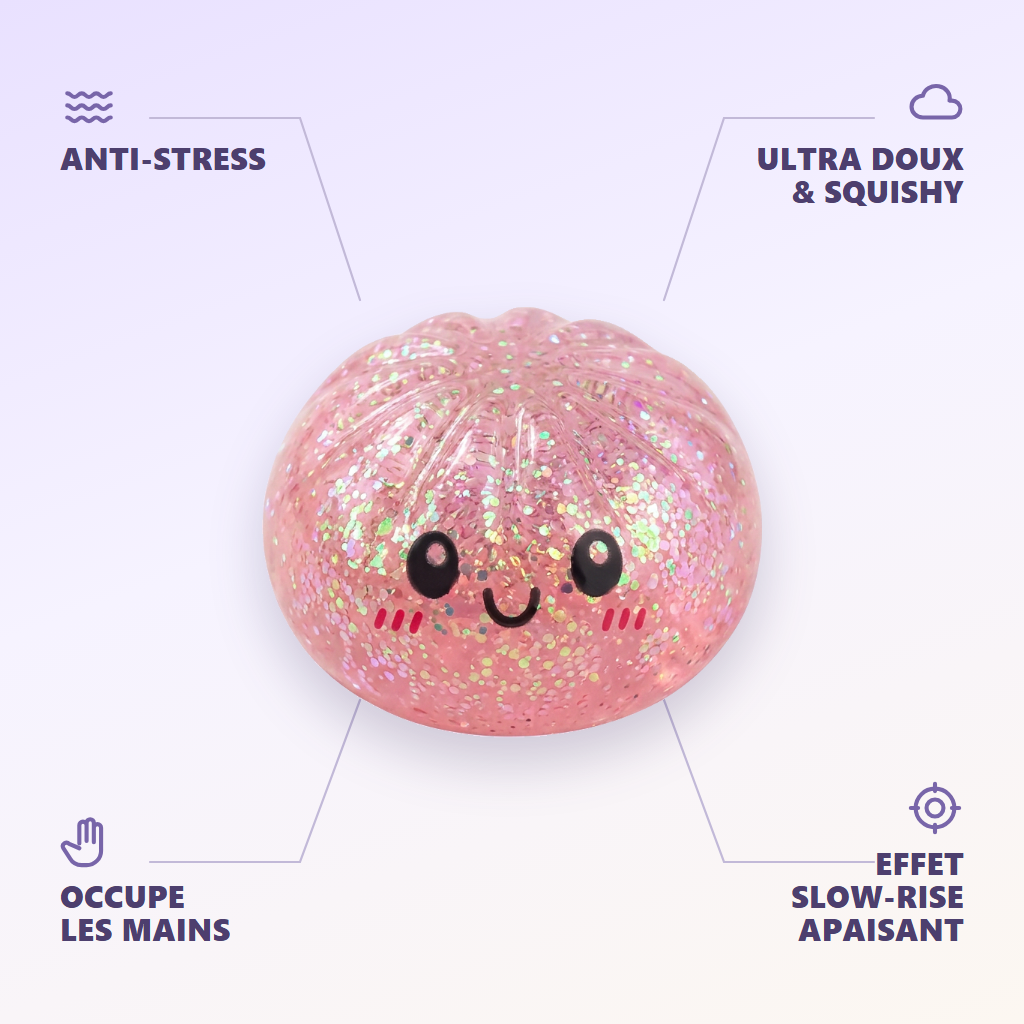 Dumplings Squishy Glitter -yllätyspakkaus infografiikka: tärkeimmät edut