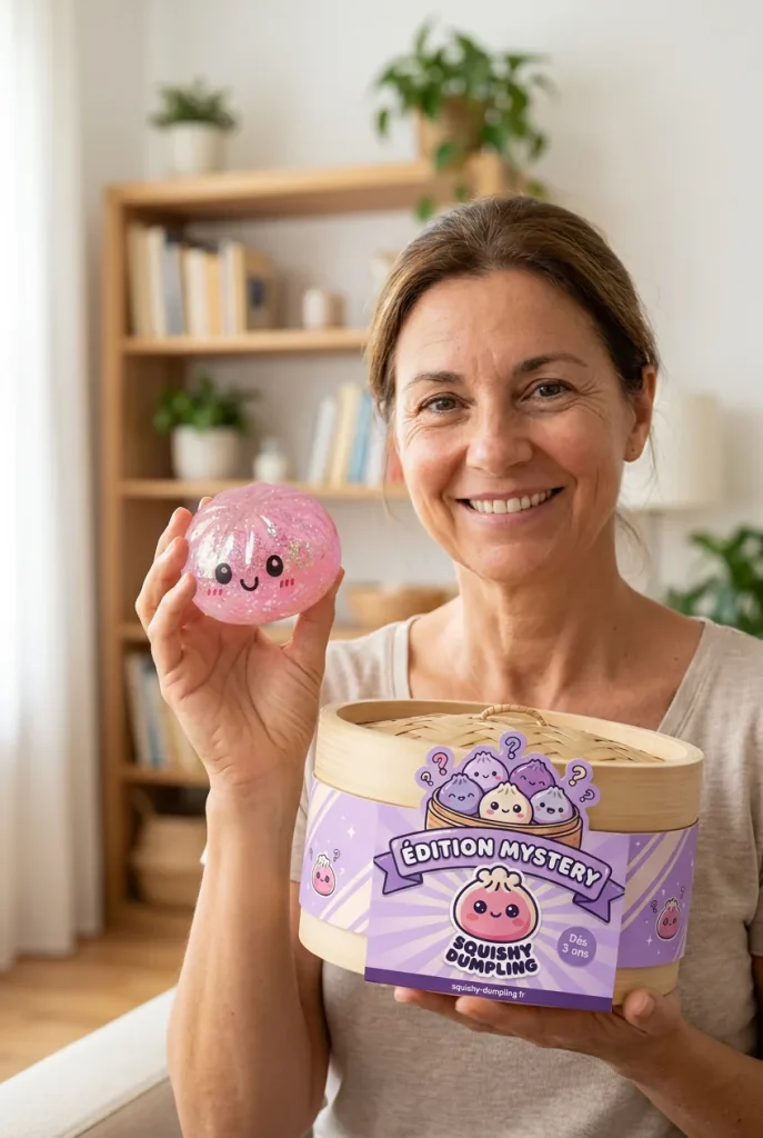 Dumplings Squishy Glitter -yllätyspakkaus pakkauksensa kanssa