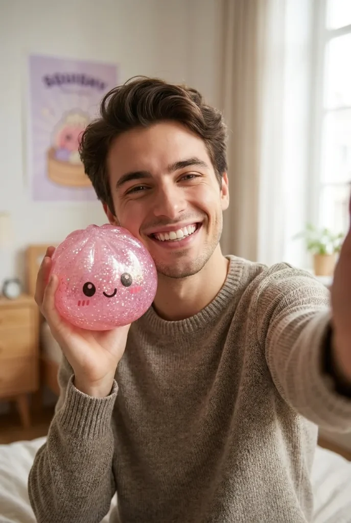 Dumplings Squishy Glitter -yllätyspakkaus arjen keskellä