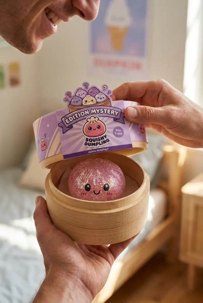 Dumplings Squishy Glitter -yllätyspakkaus avauksen hetkellä