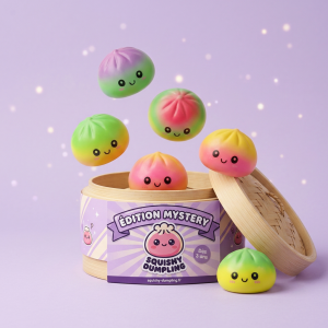 Dumpling Squishy Ombre Mystery -yllätyspakkaus puristettuna kädessä