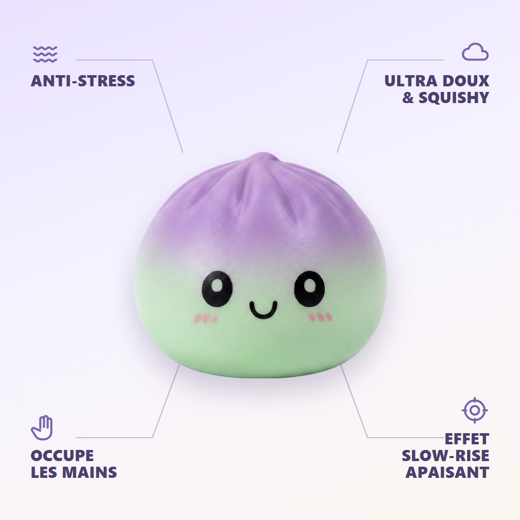 Dumpling Squishy Ombre Mystery -yllätyspakkaus infografiikka: tärkeimmät edut