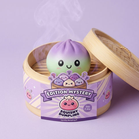 Dumpling Squishy Ombre Mystery -yllätyspakkaus bambutyylisessä höyrytyskorissa