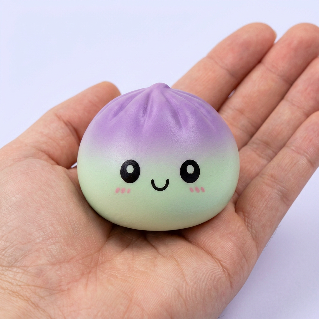 Dumpling Squishy Ombre Mystery -yllätyspakkaus kädessä — kokovertailu