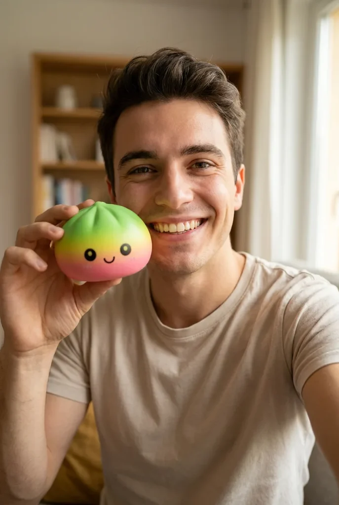 Dumpling Squishy Ombre Mystery -yllätyspakkaus arjen keskellä