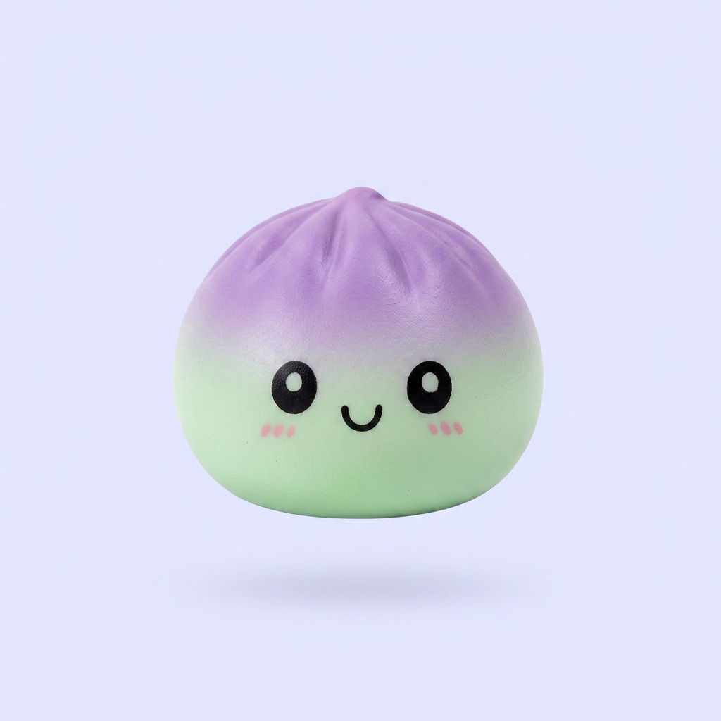 Dumpling Squishy Ombre Mystery -yllätyspakkaus puristettuna kädessä