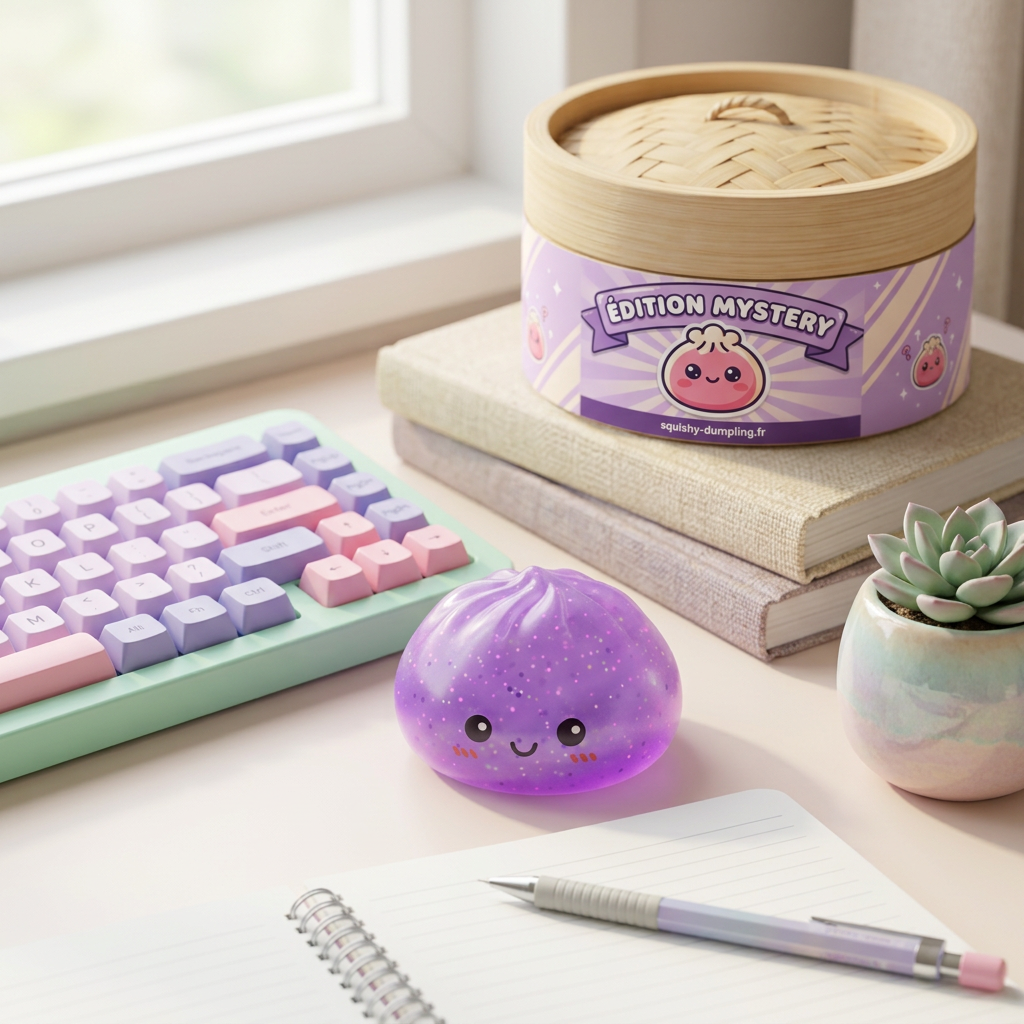 Dumpling Squishy Mystery Glow in the Dark Glitter -yllätys arkisessa asetelmassa