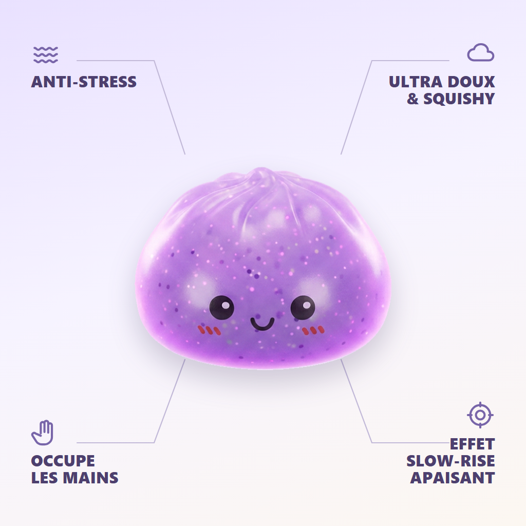 Dumpling Squishy Mystery Glow in the Dark Glitter -yllätys infografiikka: tärkeimmät edut