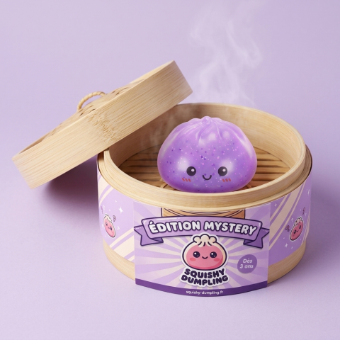 Dumpling Squishy Mystery Glow in the Dark Glitter -yllätys bambutyylisessä höyrytyskorissa