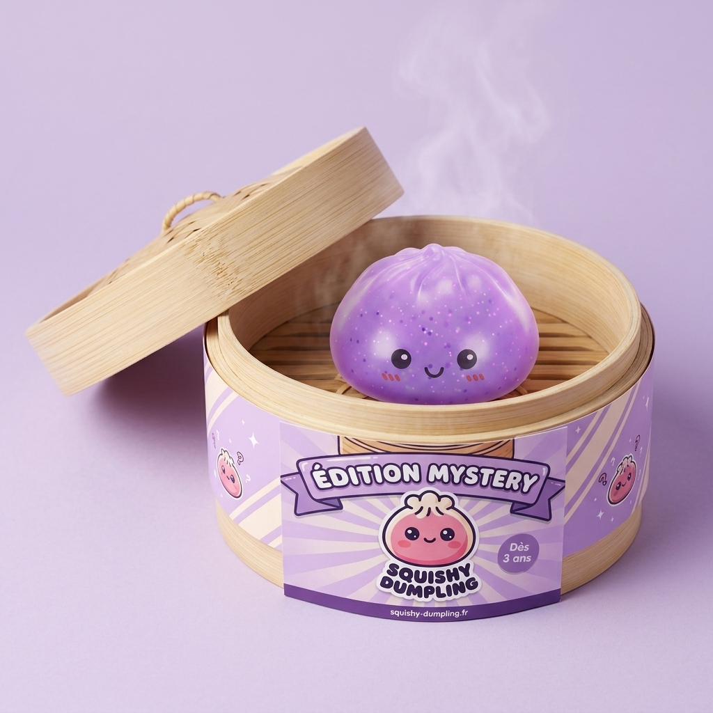 Dumpling Squishy Mystery Glow in the Dark Glitter -yllätys bambutyylisessä höyrytyskorissa