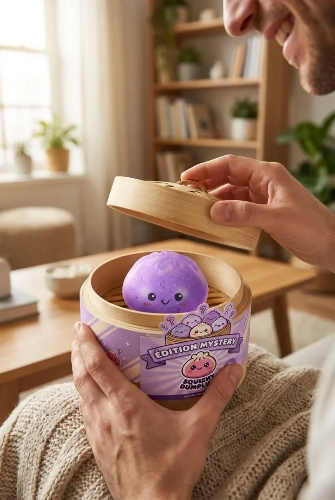 Dumpling Squishy Mystery Glow in the Dark Glitter -yllätys avauksen hetkellä