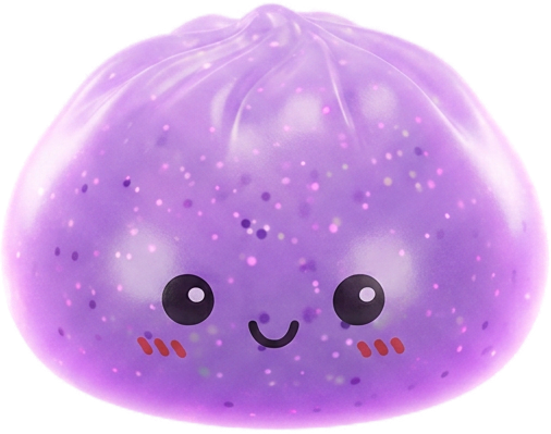 Dumpling Squishy Mystery Glow in the Dark Glitter -yllätys puristettuna kädessä