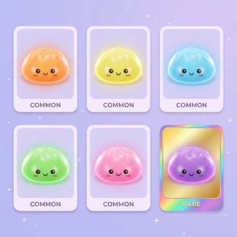 Dumpling Squishy Mystery Glow in the Dark Glitter -yllätys puristettuna kädessä