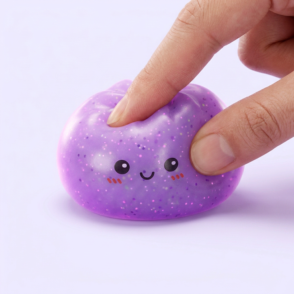 Dumpling Squishy Mystery Glow in the Dark Glitter -yllätys puristettuna kädessä