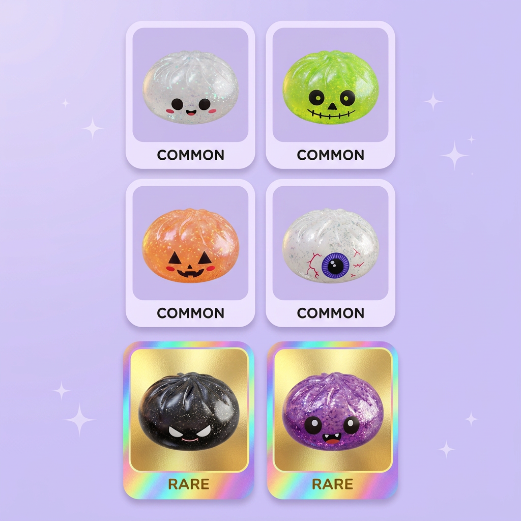 Squishy Dumpling Mystery Halloween -yllätyspakkaus puristettuna kädessä