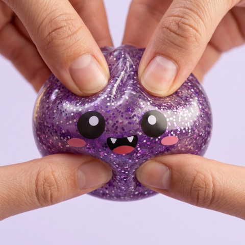 Squishy Dumpling Mystery Halloween -yllätyspakkaus puristettuna kädessä
