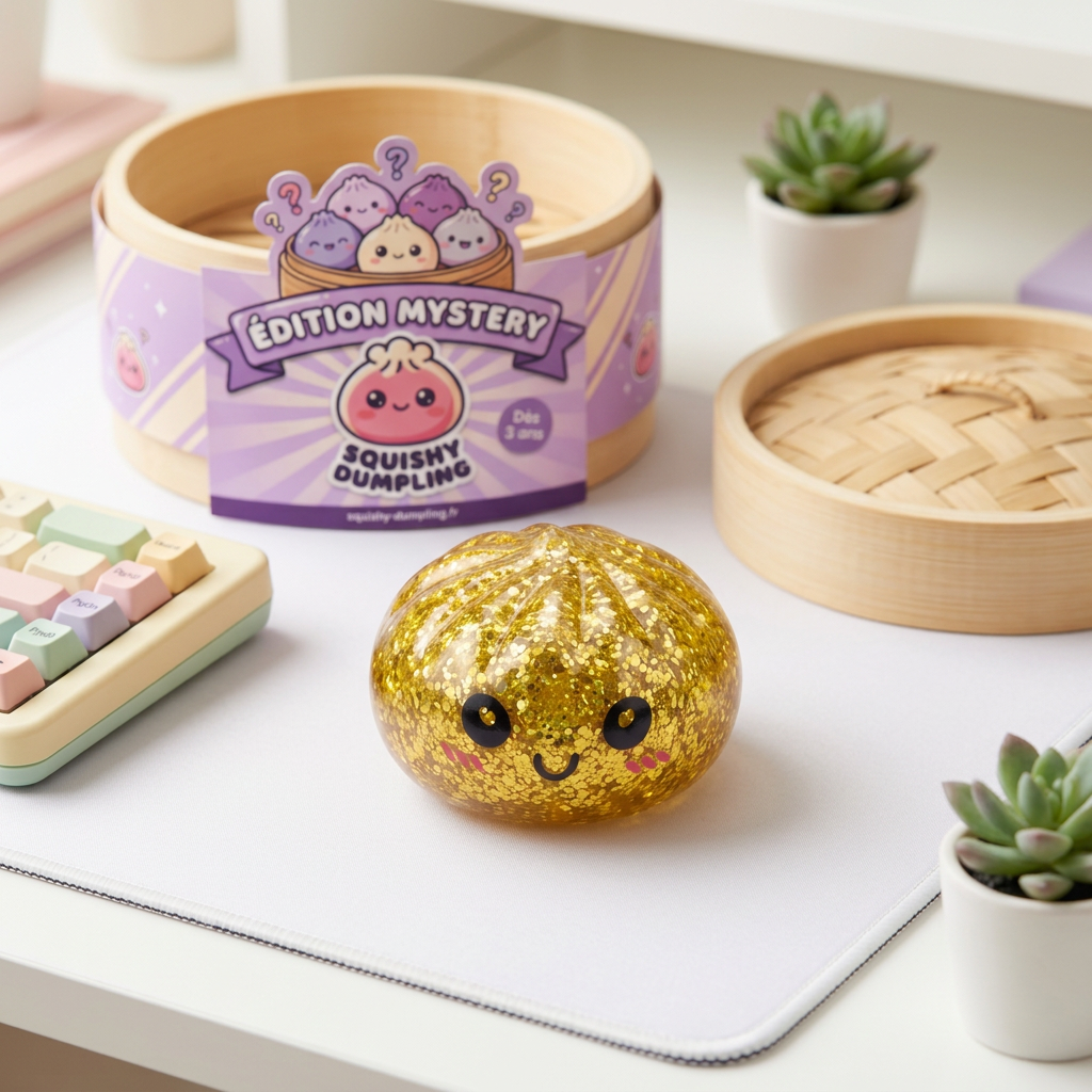 Squishy Dumpling Mystery Glitter -minisetti arkisessa asetelmassa