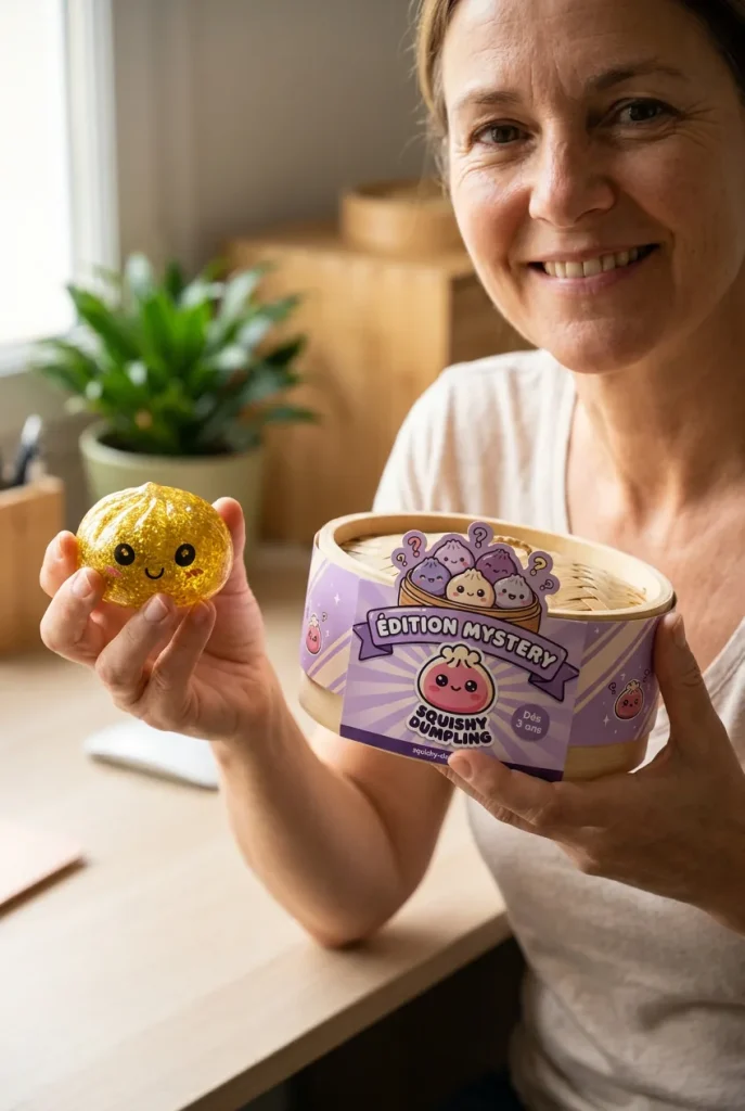 Squishy Dumpling Mystery Glitter -minisetti pakkauksensa kanssa