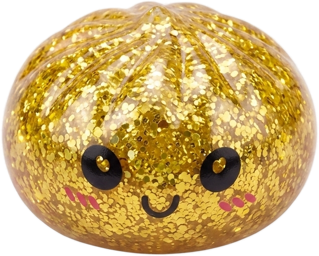 Squishy Dumpling Mystery Glitter -minisetti puristettuna kädessä