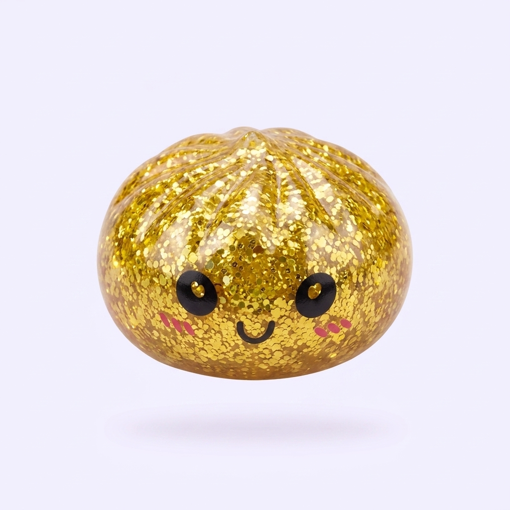 Squishy Dumpling Mystery Glitter -minisetti puristettuna kädessä