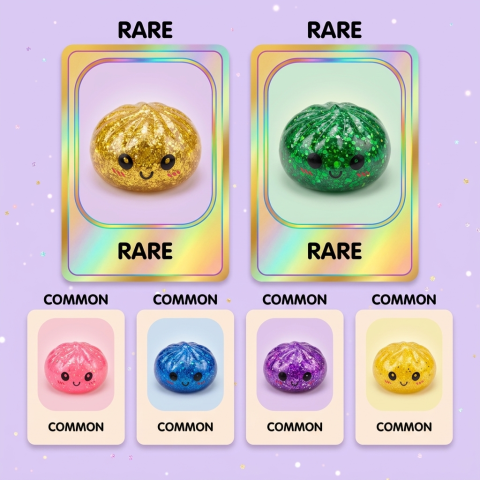 Squishy Dumpling Mystery Glitter -minisetti puristettuna kädessä