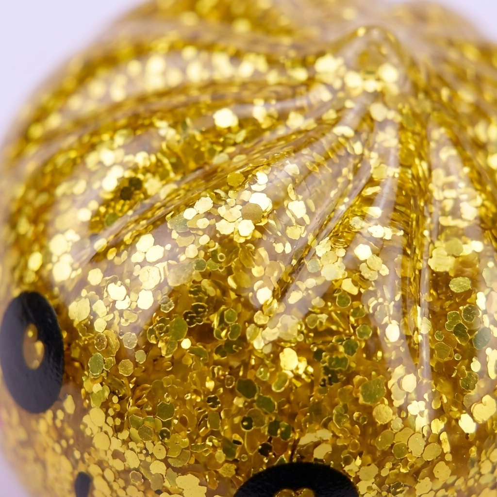 Squishy Dumpling Mystery Glitter -minisetti makrokuva vaahdon pinnasta