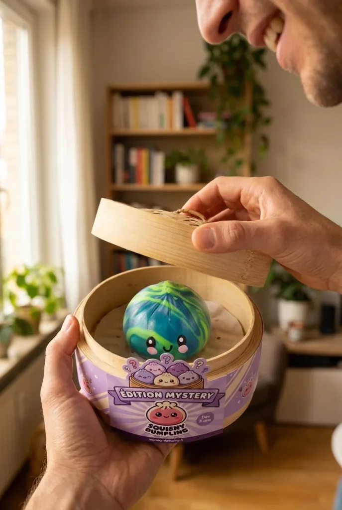 Dumpling Squishy Mystery Tie Dye -yllätyspakkaus avauksen hetkellä
