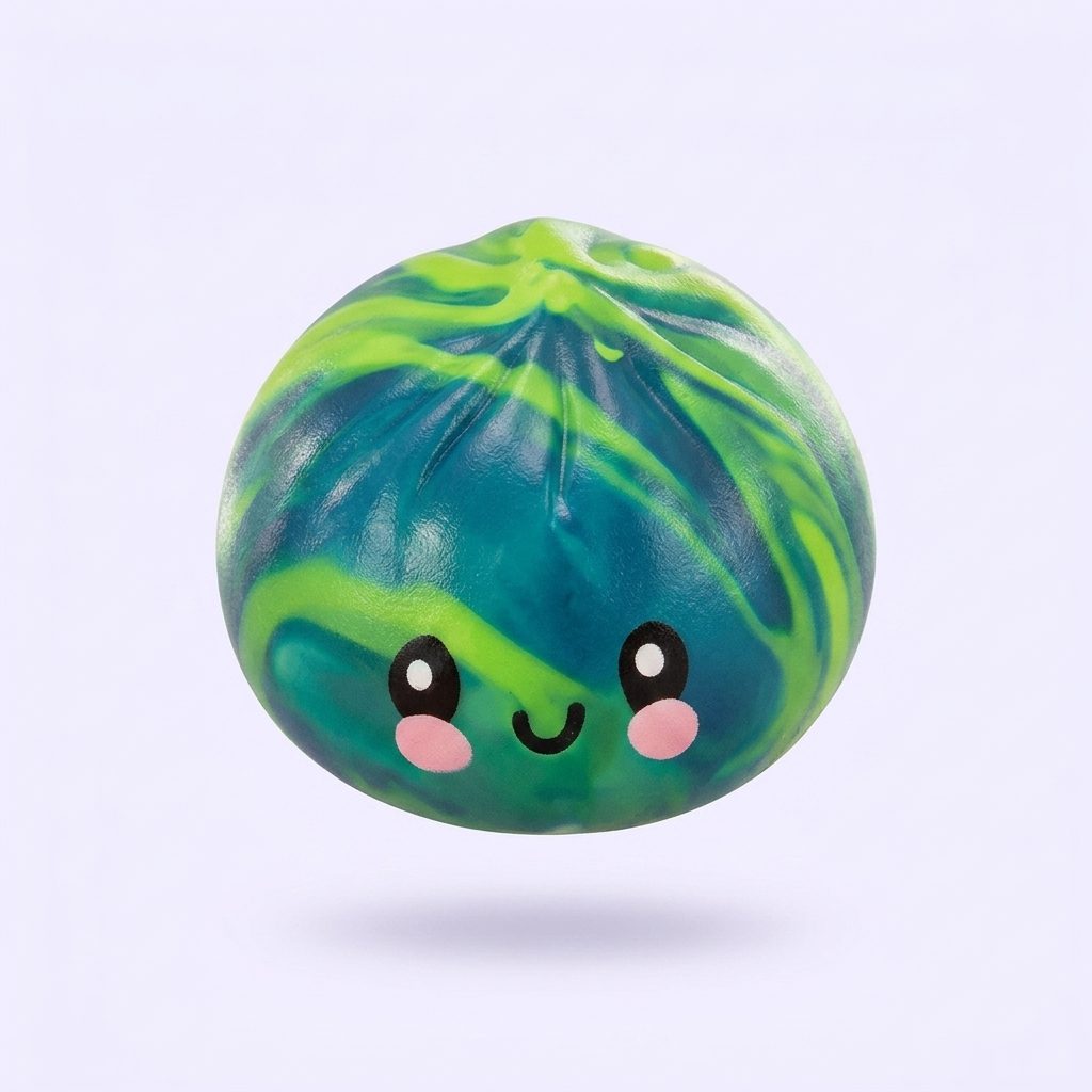 Dumpling Squishy Mystery Tie Dye -yllätyspakkaus puristettuna kädessä