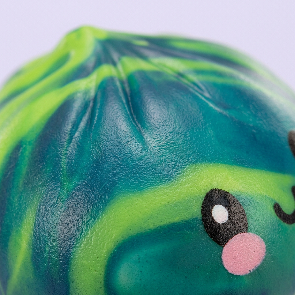 Dumpling Squishy Mystery Tie Dye -yllätyspakkaus makrokuva vaahdon pinnasta