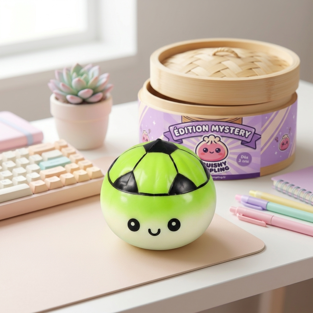 Mystery Dumpling Squishy Jalkapallo-yllätys arkisessa asetelmassa