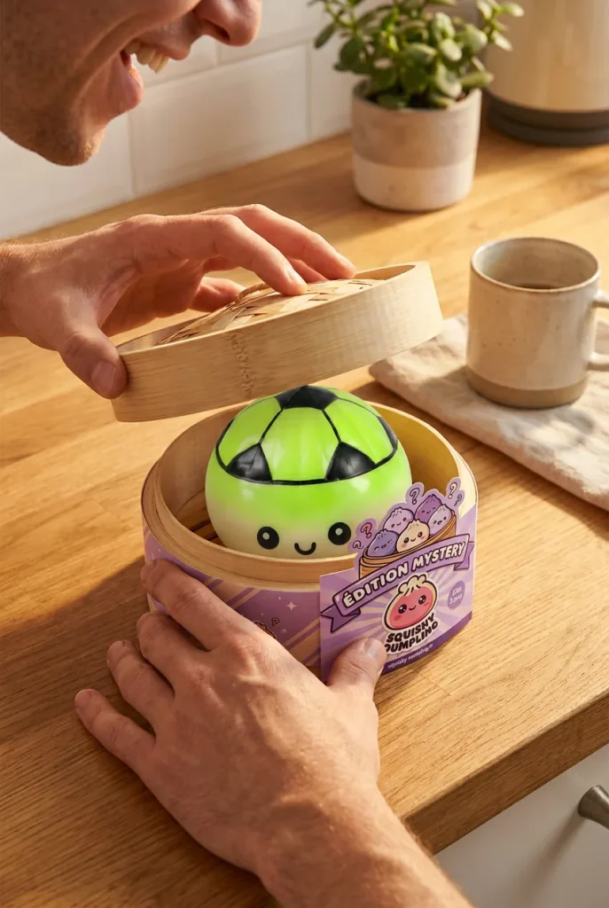 Mystery Dumpling Squishy Jalkapallo-yllätys avauksen hetkellä