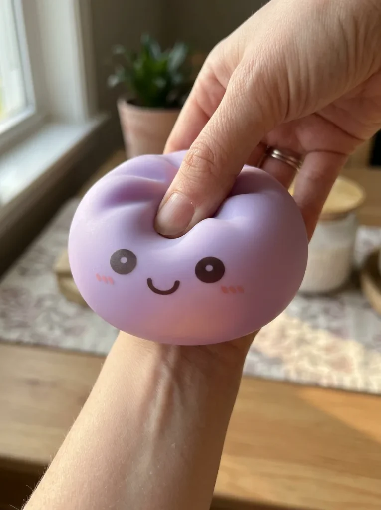 Mystery Squishy Dumpling -yövalo sormien välissä — asiakaskuva
