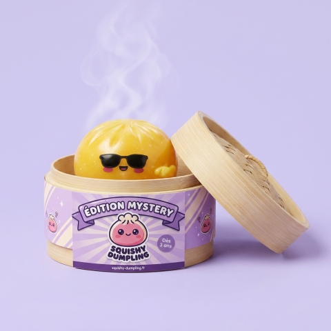Mystery Dumpling Squishy Aurinkolasit bambutyylisessä höyrytyskorissa