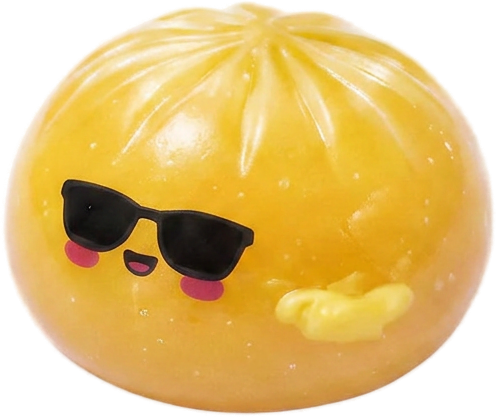 Mystery Dumpling Squishy Aurinkolasit puristettuna kädessä