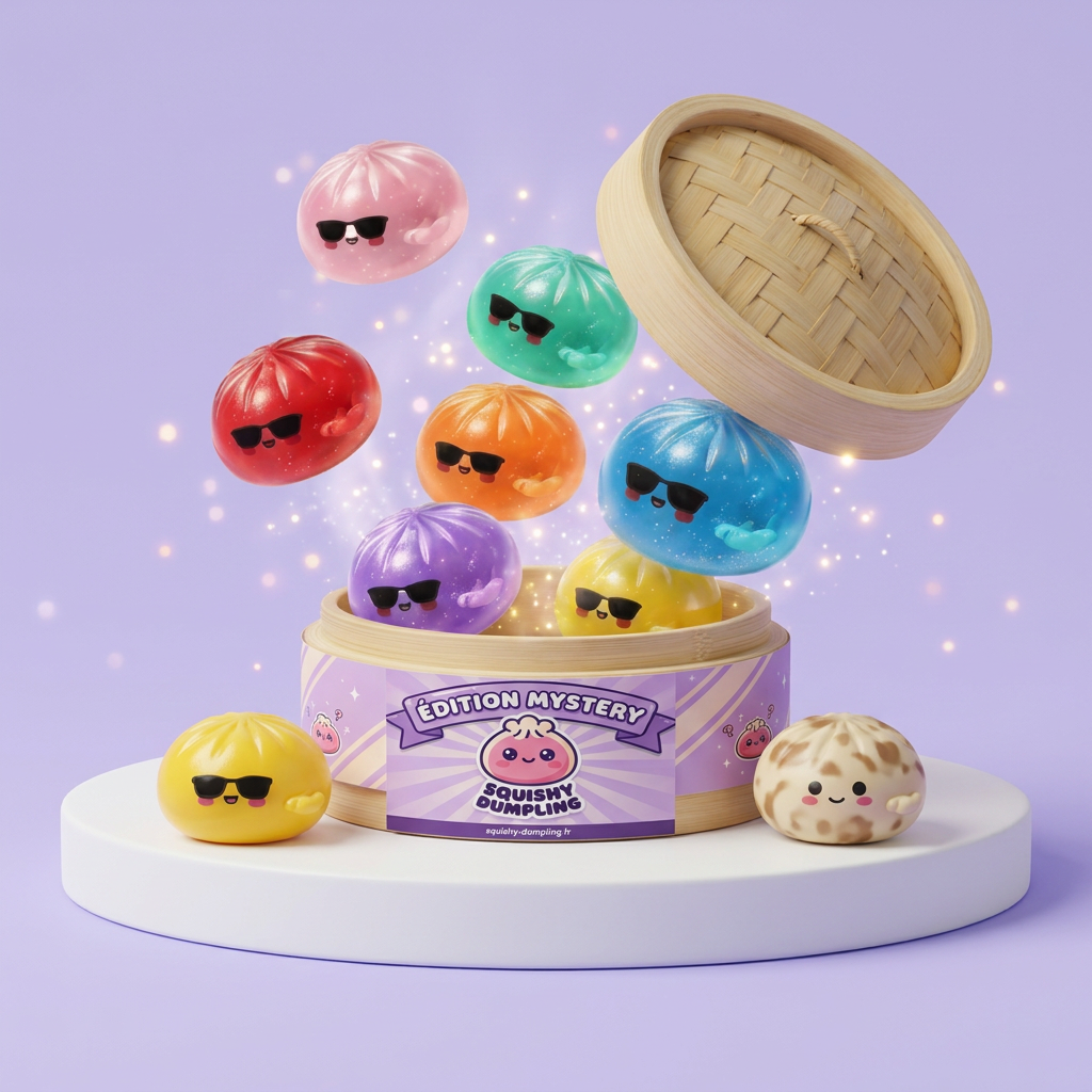 Mystery Dumpling Squishy Aurinkolasit puristettuna kädessä
