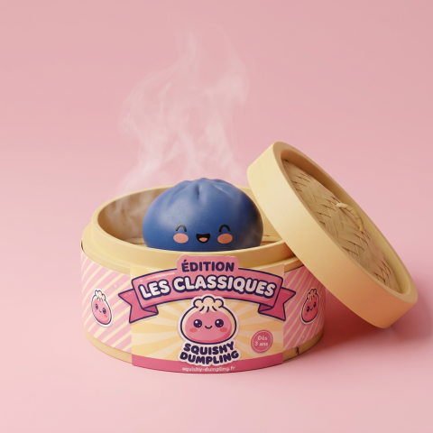 Dumpling Squishy Laivastonsininen Keskiyö bambutyylisessä höyrytyskorissa