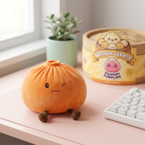 Giant Dumpling Squishy Oranssi XXL arkisessa asetelmassa