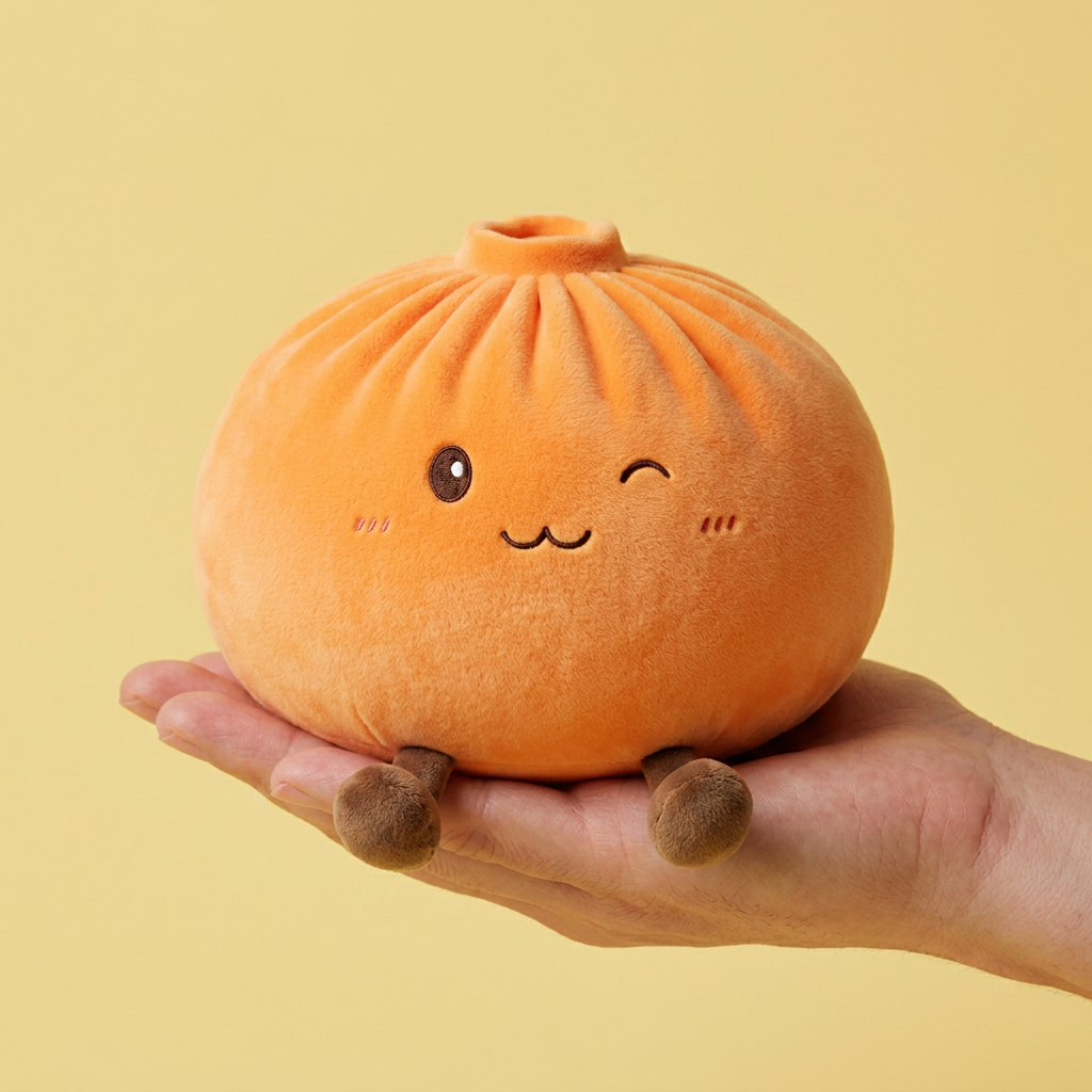 Giant Dumpling Squishy Oranssi XXL kädessä, todellinen koko